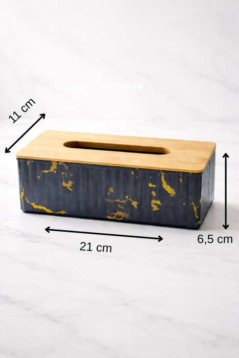 Hermia Soporte para Servilletas Negro y Dorado con Tapa de Bambú